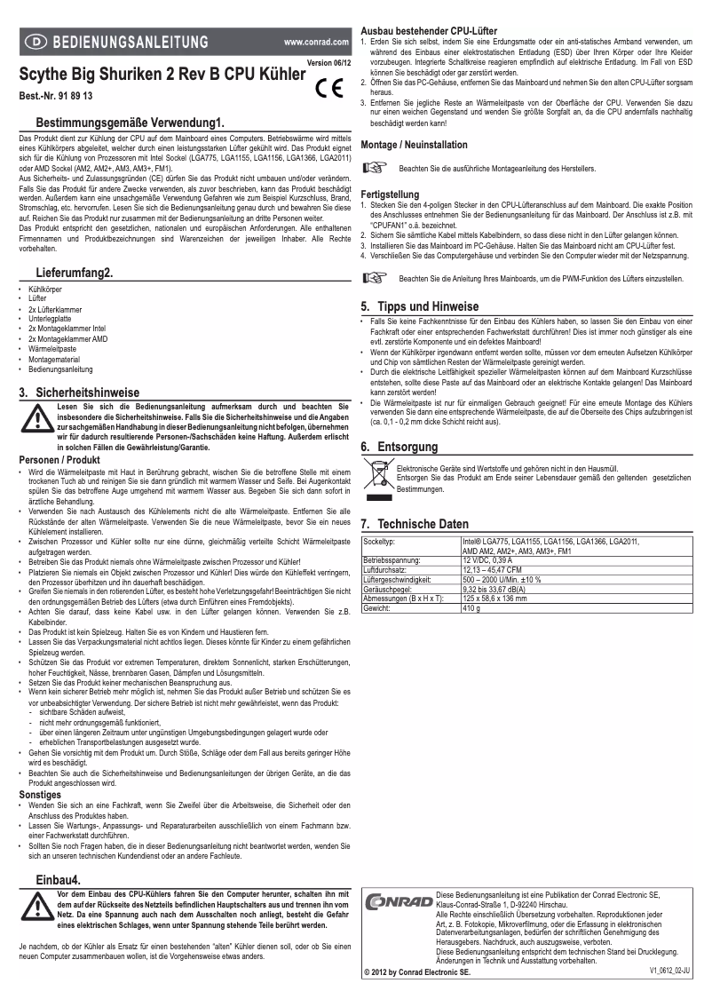 Page 1 de la notice Manuel utilisateur Scythe Shuriken Rev. B