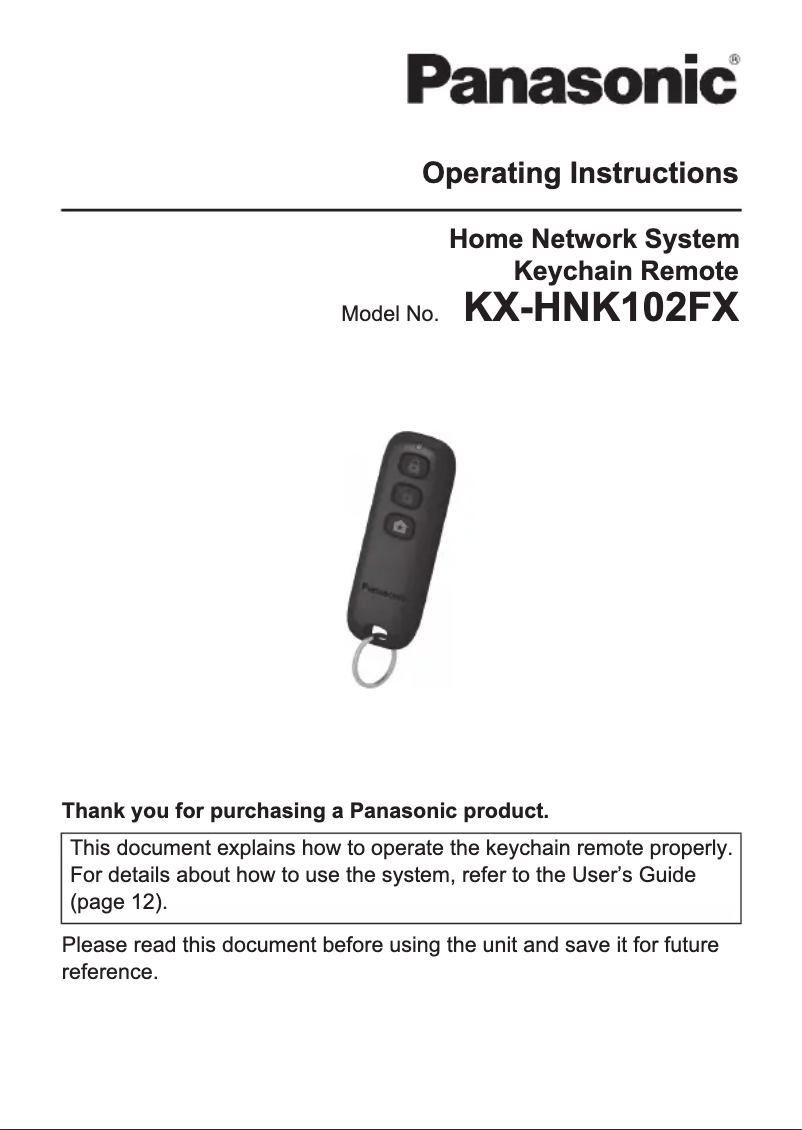 First page image of the manual for KX-HNK102FX