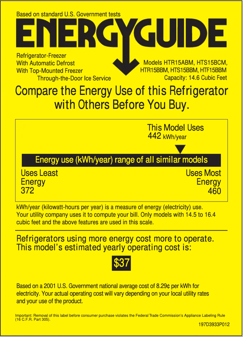 Page 1 of the manual Energy Label Hotpoint HTR15BBMRCC