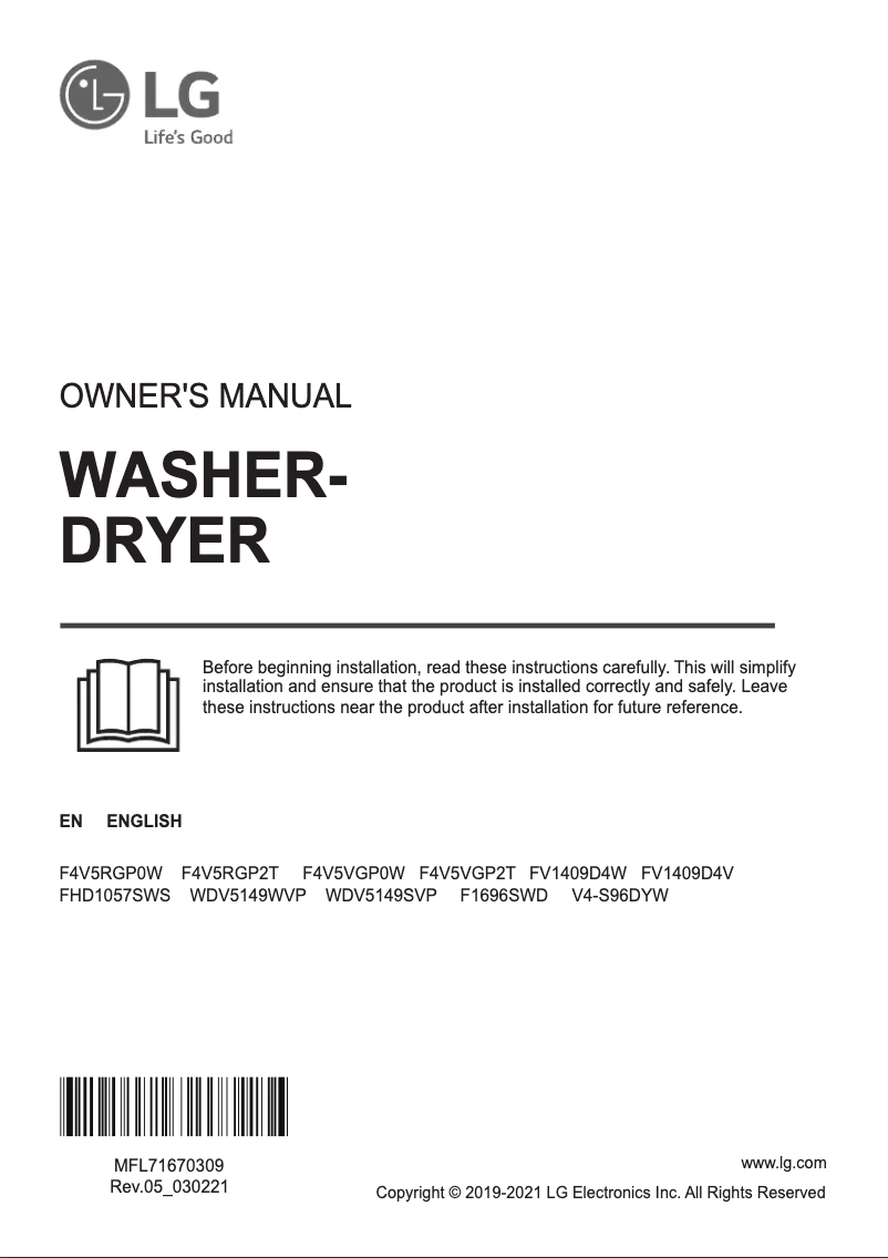 First page image of the manual for FV1409D4V