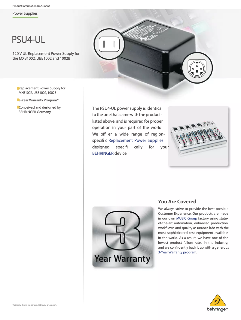 Page 1 of the manual User Manual Behringer PSU4-UL