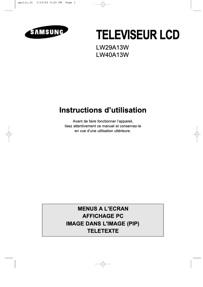 First page image of the manual for LW29A13W