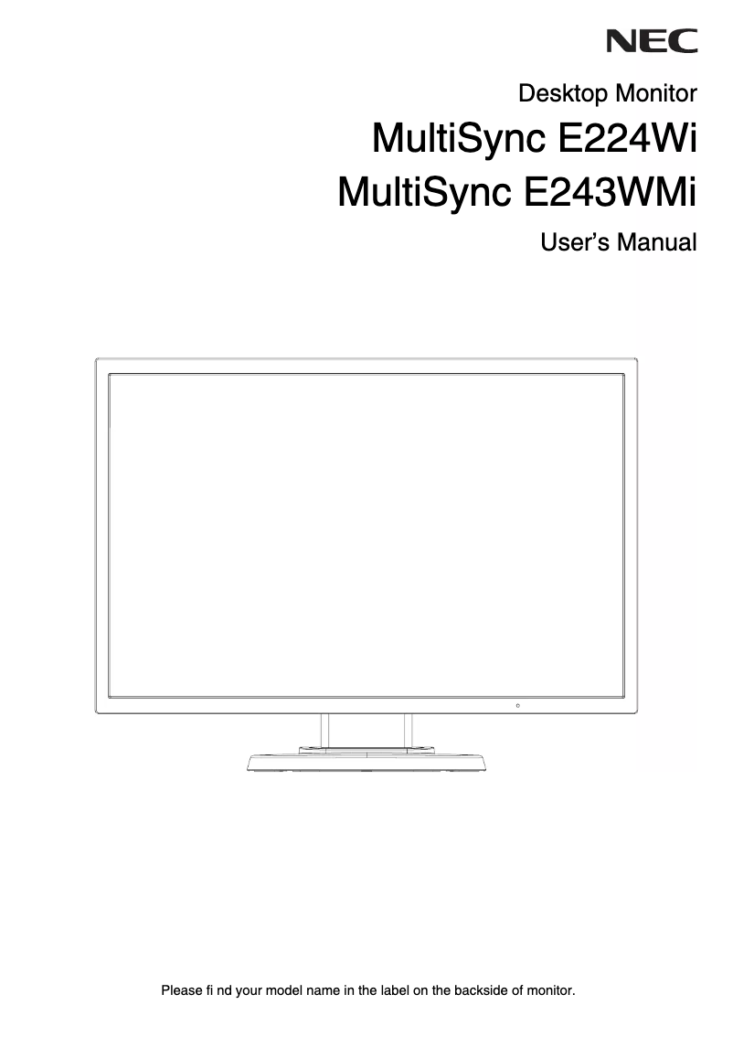 Page 1 of the manual User Manual NEC MultiSync E243WMi