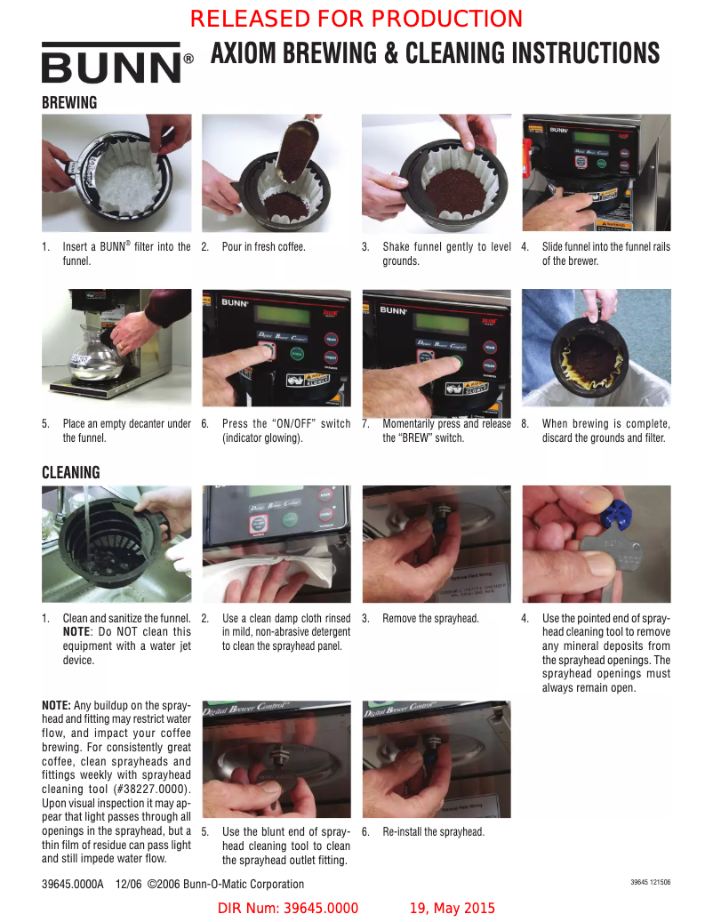 Page 1 de la notice Instructions / montage Bunn Axiom Series