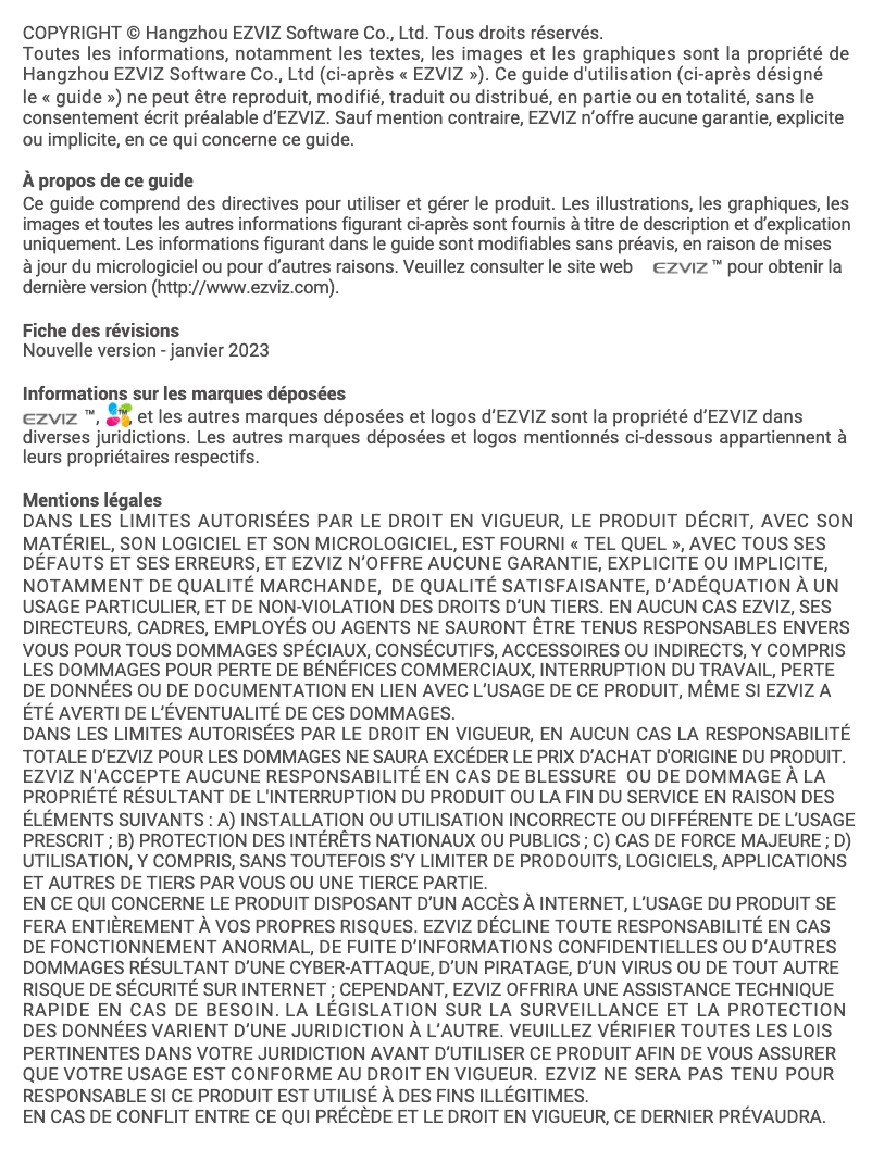 Page 1 de la notice Manuel utilisateur EZVIZ EP7