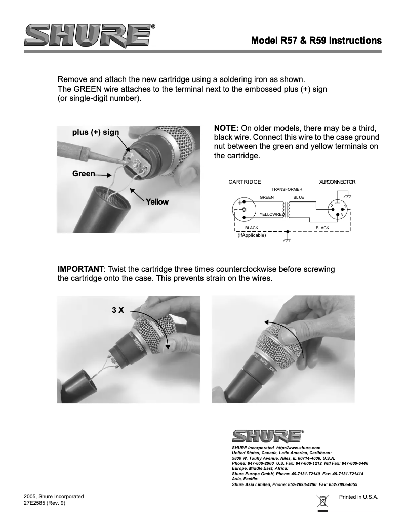 Page 1 of the manual User Manual Shure R57