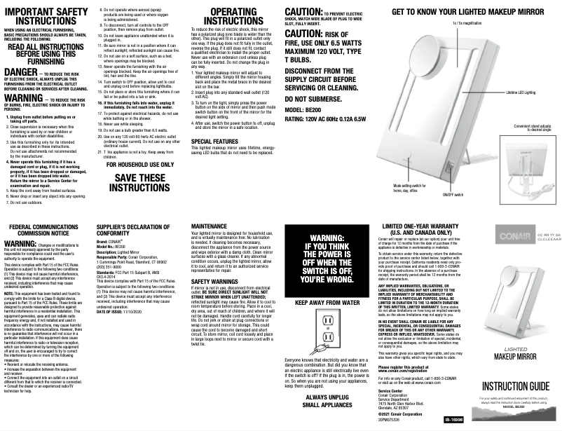 First page image of the manual for BE200W