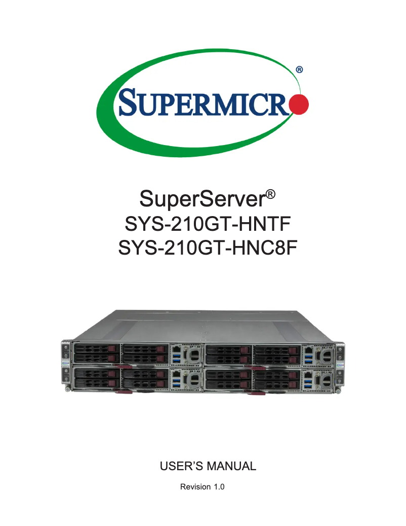 First page image of the manual for SuperServer SYS-210GT-HNC8F