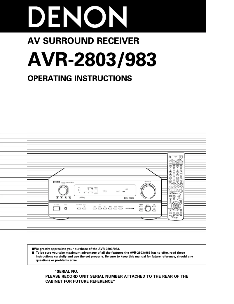 First page image of the manual for AVR-2803