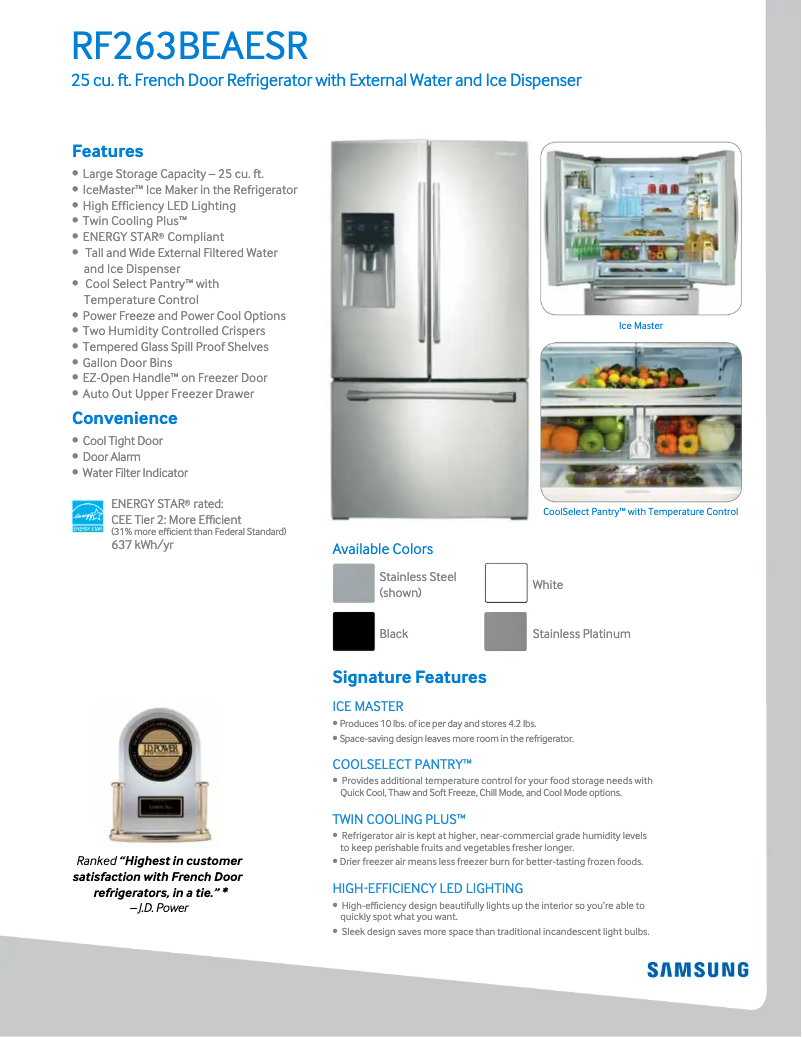 Page 1 of the manual Technical Sheet Samsung RF263BEAESR