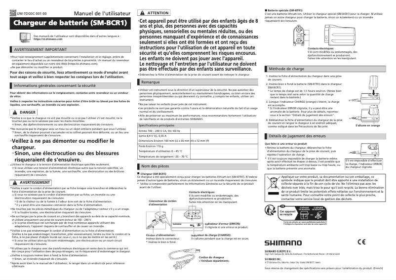 Page 1 of the manual User Manual Shimano SM-BCC1-12