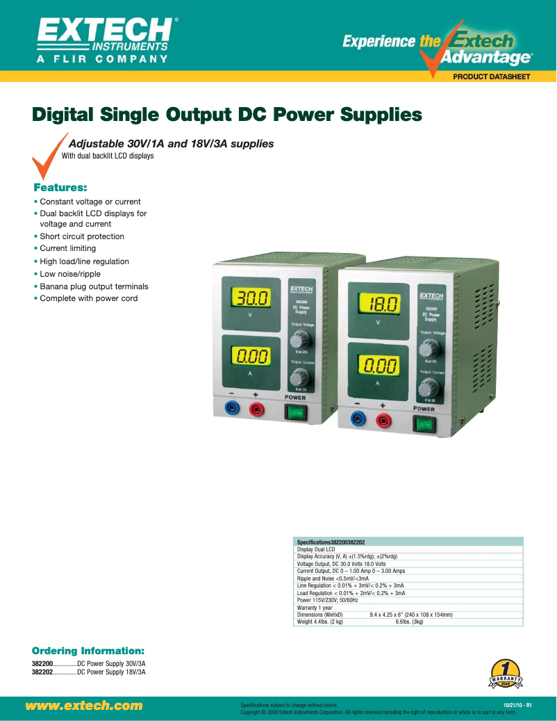 Page 1 of the manual Technical Sheet Extech 382200