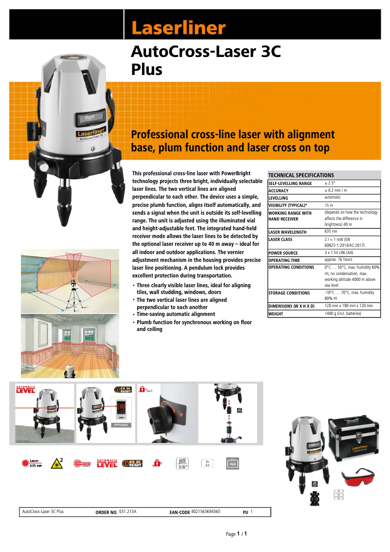 First page image of the manual for AutoCross-Laser 3C Plus