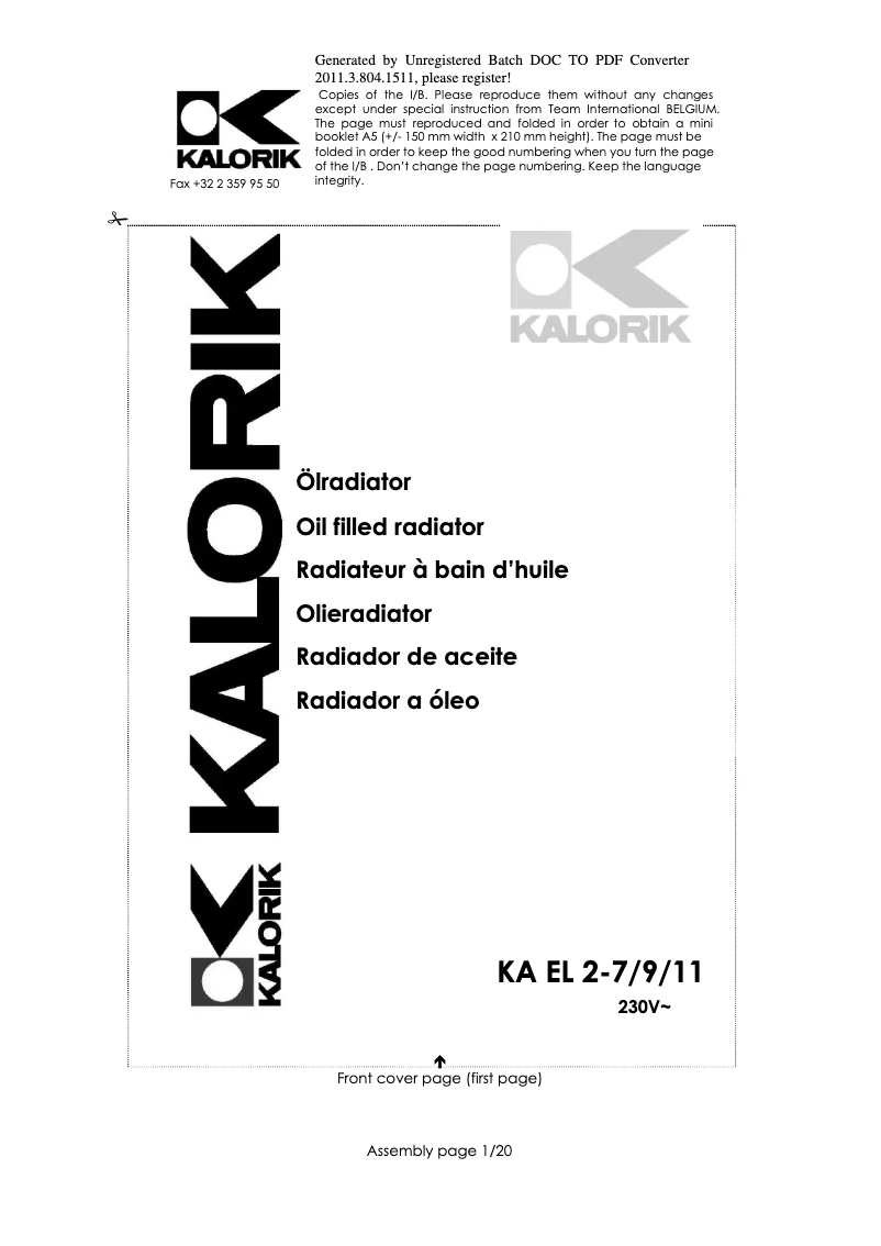 First page image of the manual for KA EL 2-9