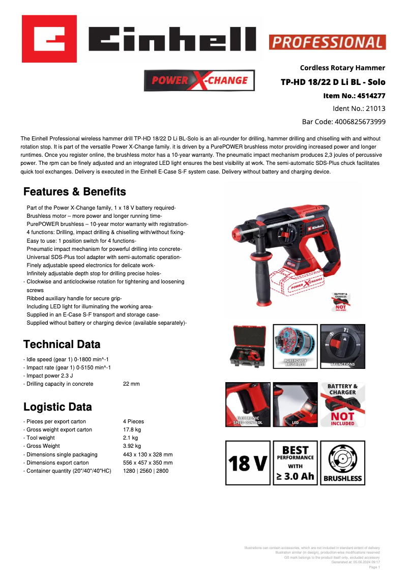 First page image of the manual for TP-HD 18/22 D Li BL