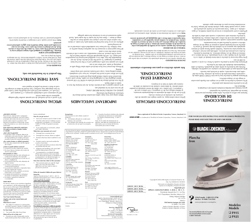 First page image of the manual for F915