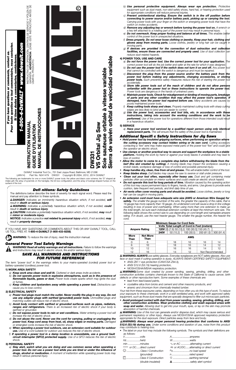 Page 1 of the manual User Manual DeWalt DW331K