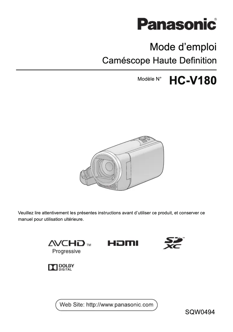 First page image of the manual for HC-V180