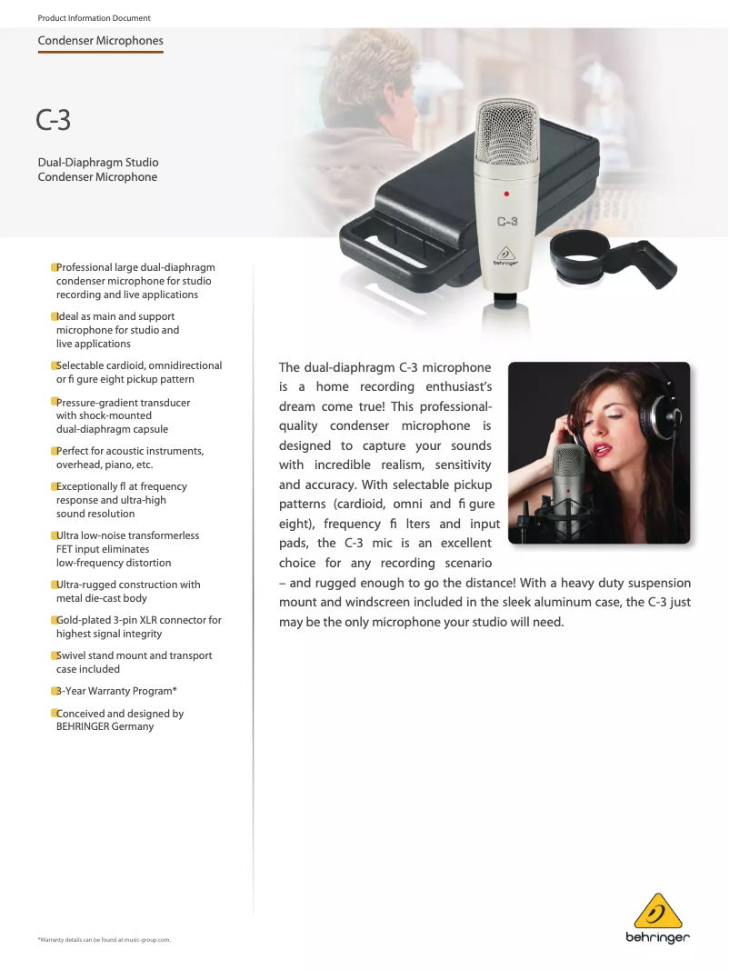 Page 1 of the manual Technical Sheet Behringer C-3