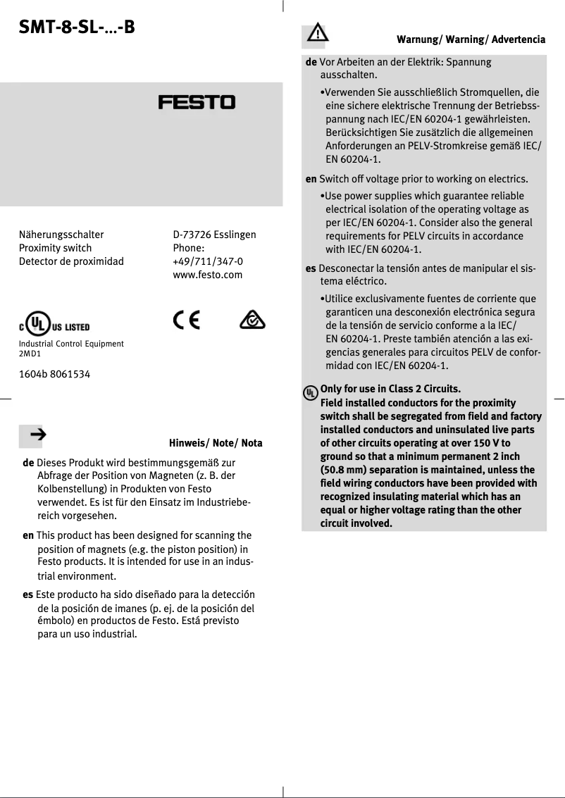 Page 1 of the manual User Manual Festo SMT-8-SL-PS-LED-24-B