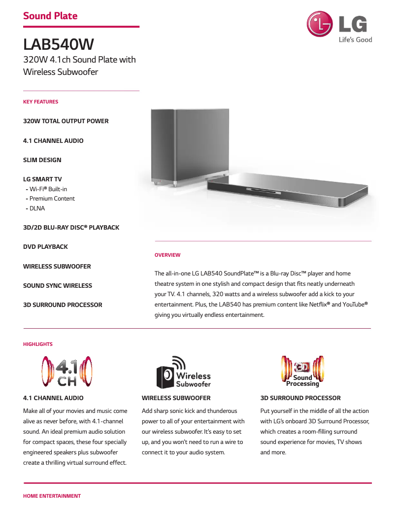 First page image of the manual for SoundPlate LAB540W