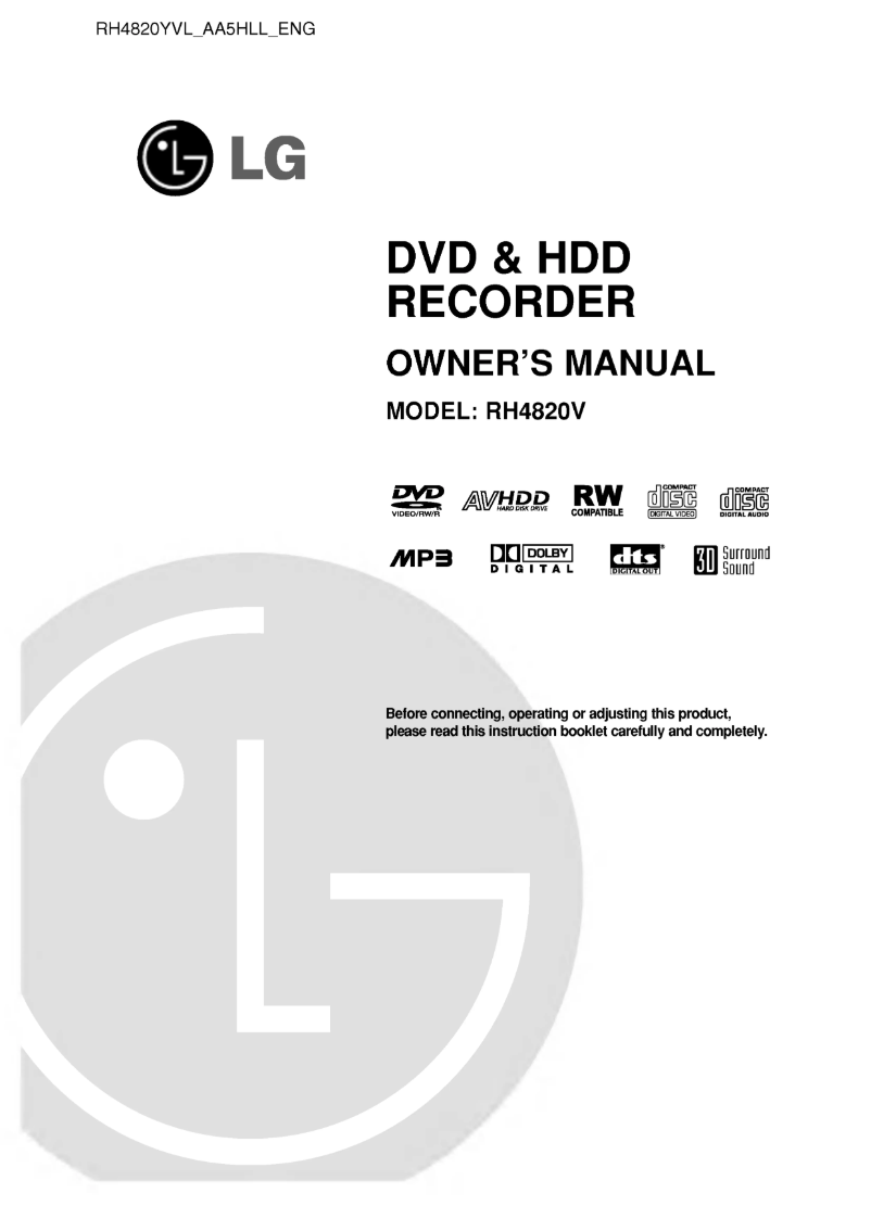 First page image of the manual for RH4820PVL