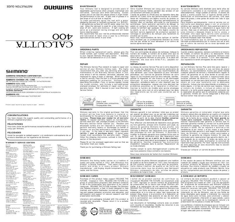 Page 1 of the manual User Manual Shimano Calcutta 400