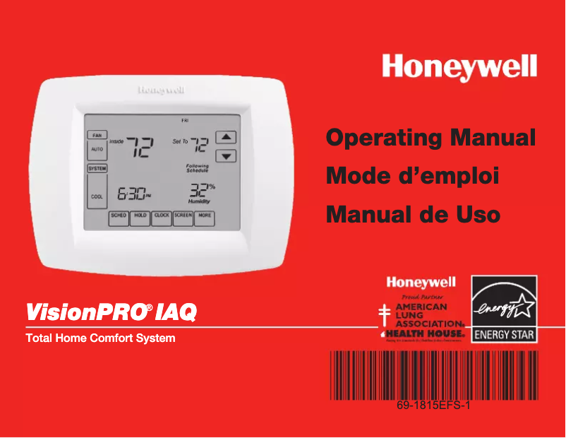 Page 1 of the manual User Manual Honeywell VisionPRO IAQ