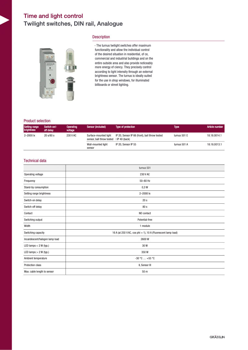 First page image of the manual for turnus 501 E