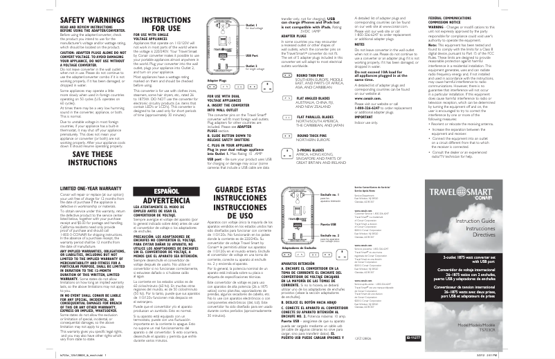 Page 1 of the manual User Manual Conair TS703X