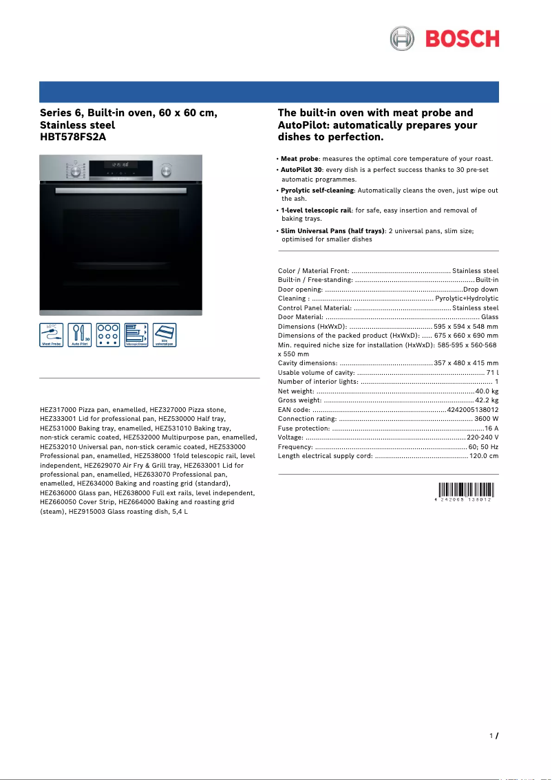 First page image of the manual for HBT578FS2A