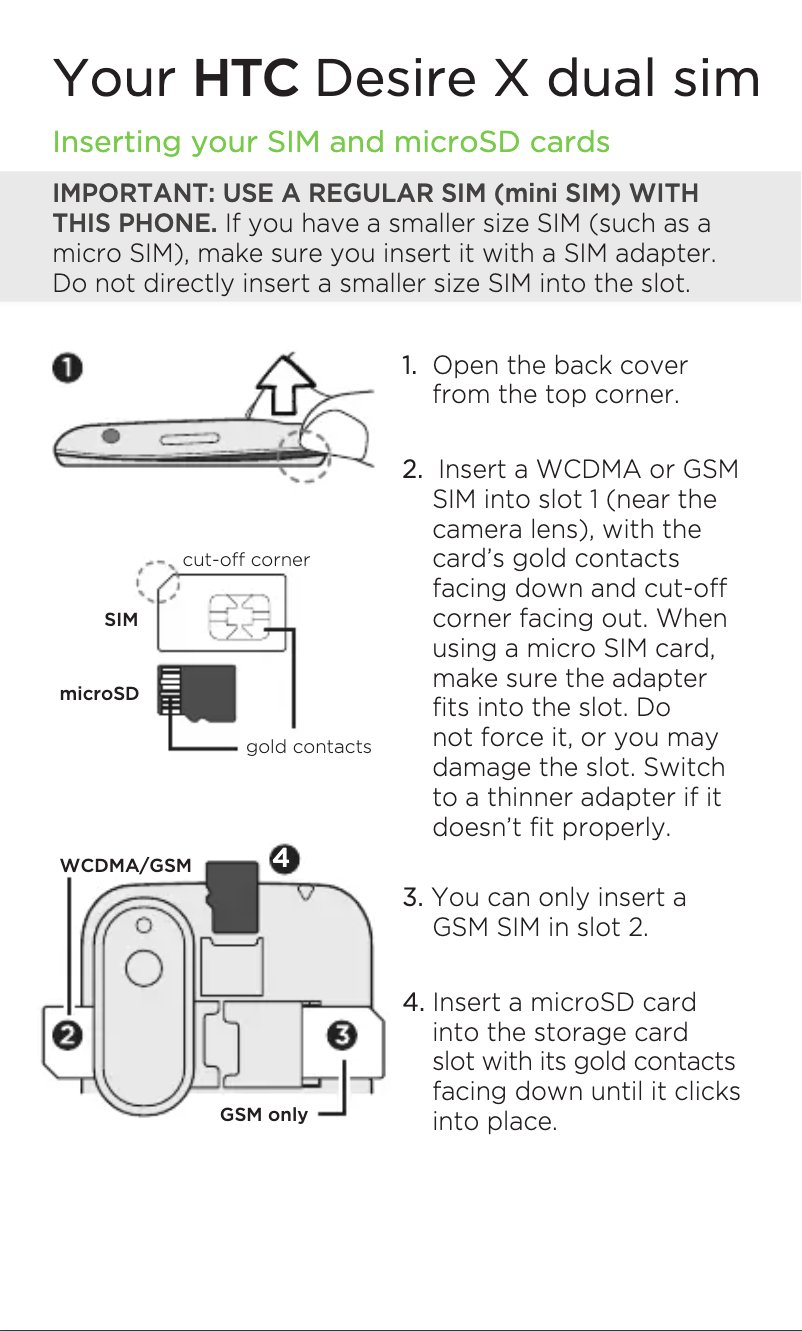 Page 1 de la notice Manuel utilisateur HTC Desire X Dual sim