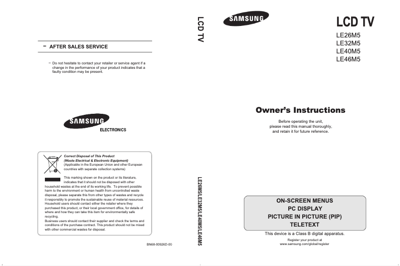 Page 1 of the manual User Manual Samsung LE46M5