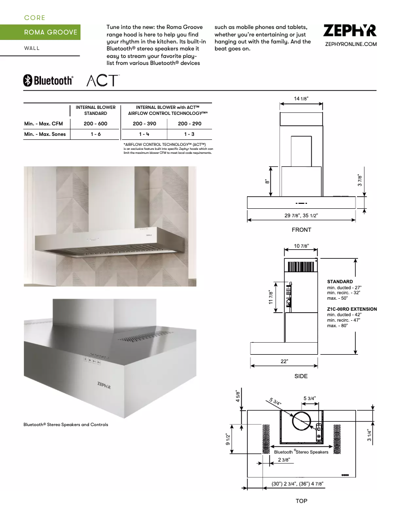 Page 1 of the manual Technical Sheet Zephyr ZRGM90AS