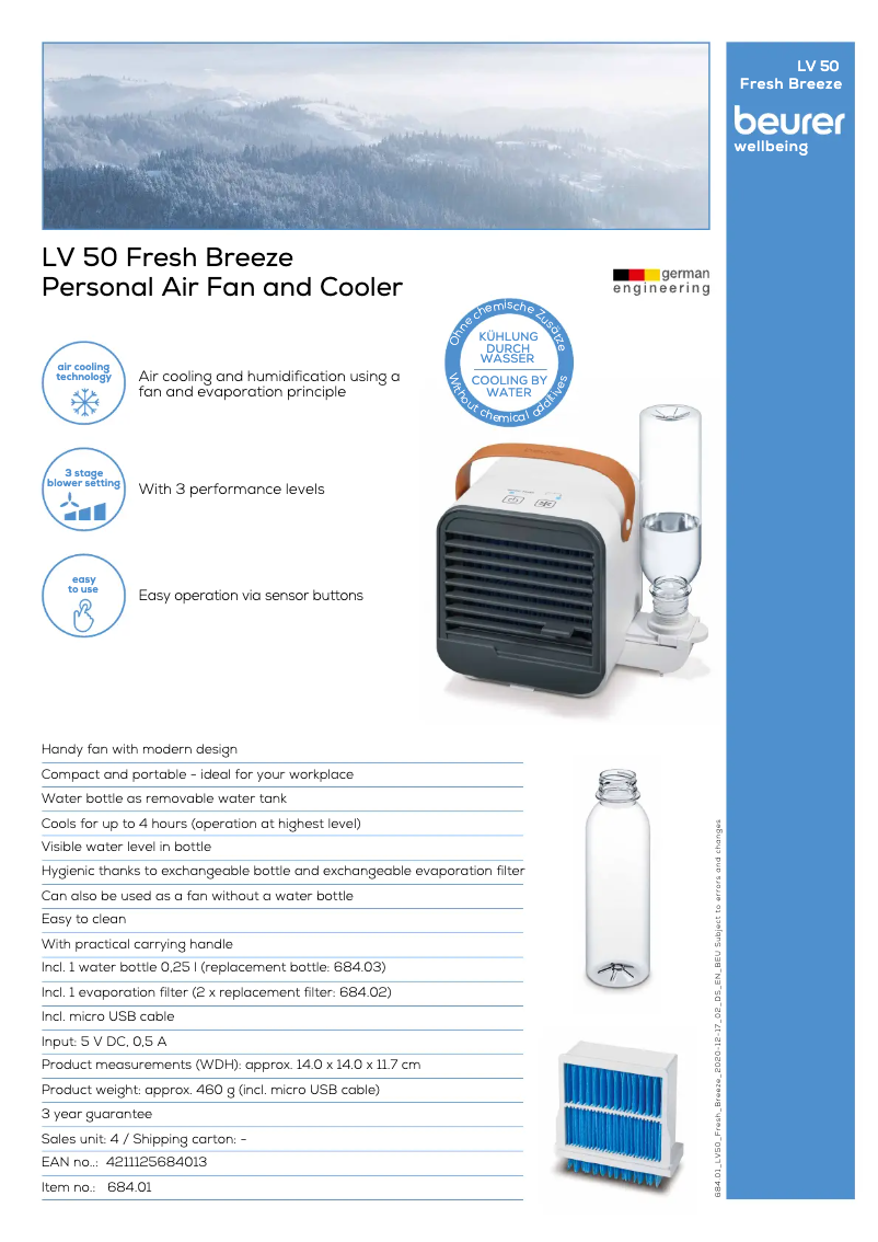 Page 1 of the manual Technical Sheet Beurer LV 50