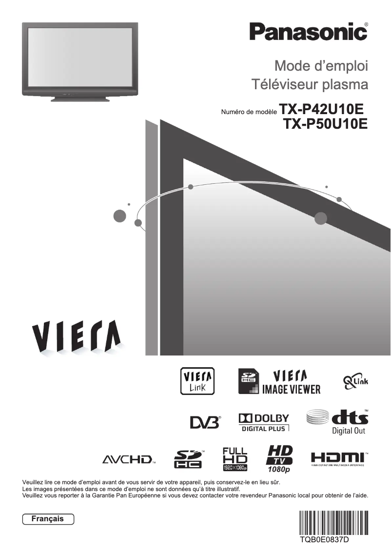 First page image of the manual for TX-P50U10E