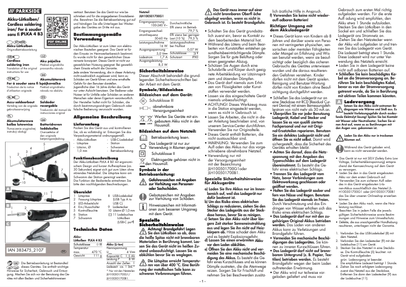 Page 1 of the manual User Manual Parkside PLKA 4 B3