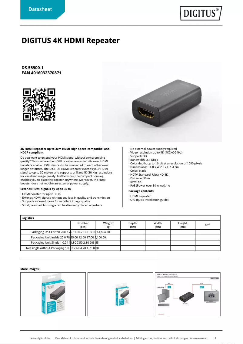 Page 1 of the manual Technical Sheet Digitus DS-55900-1