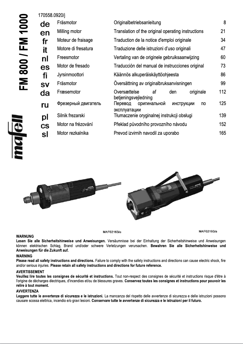 First page image of the manual for FM 1000 WS