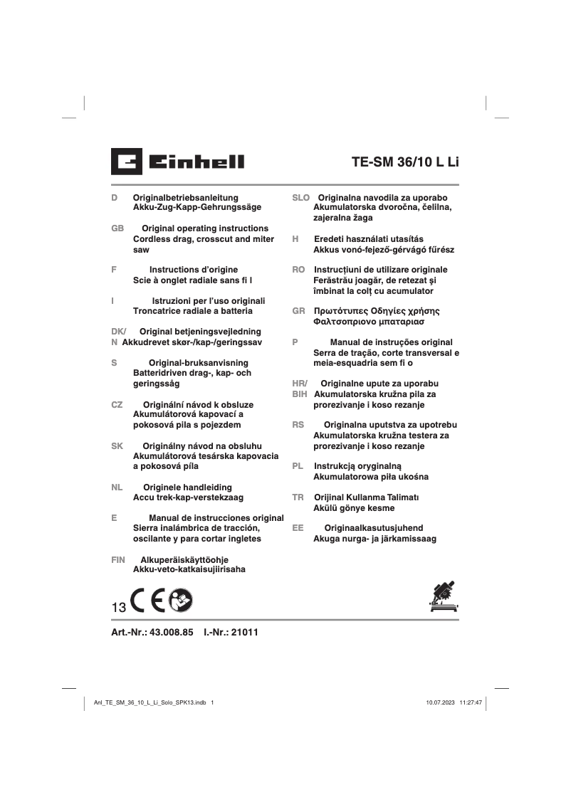 Page 1 of the manual User Manual Einhell TE-SM 36/10 L Li
