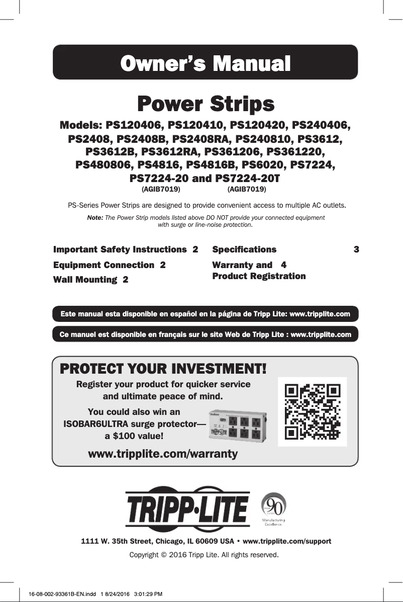 First page image of the manual for PS2406RA08B
