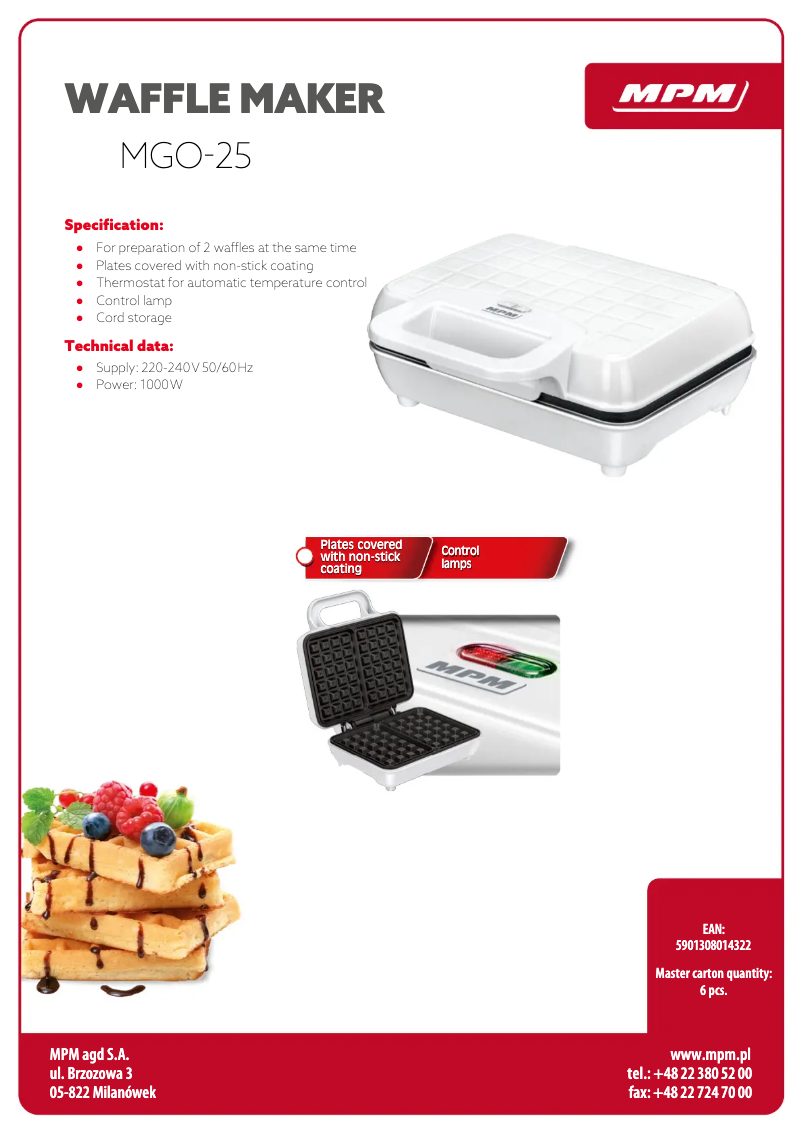 Page 1 of the manual Technical Sheet MPM MGO-25
