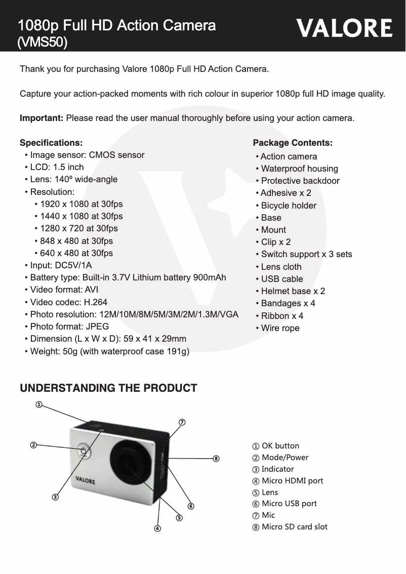 Page 1 of the manual User Manual Valore VMS50