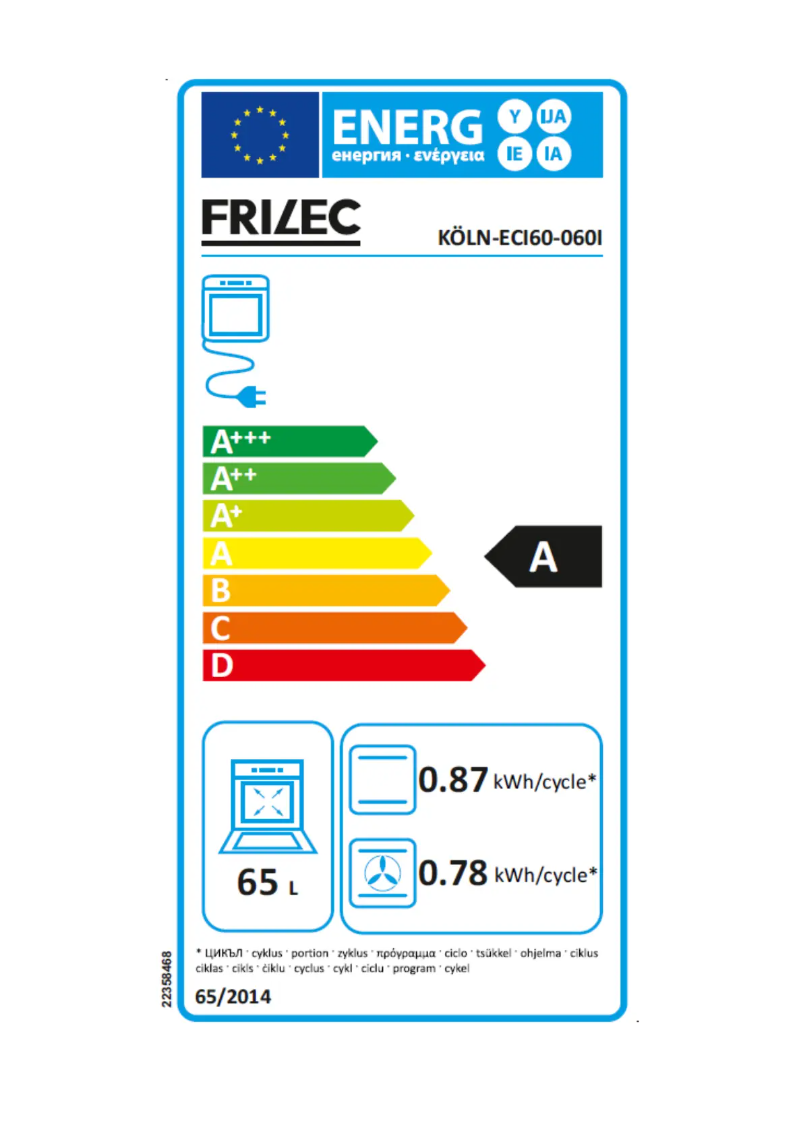 Page 1 of the manual Energy Label Frilec KOLN-ECI60-060I