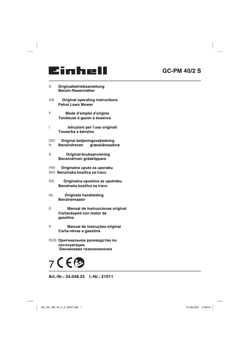 Page 1 of the manual User Manual Einhell GC-PM 40/2