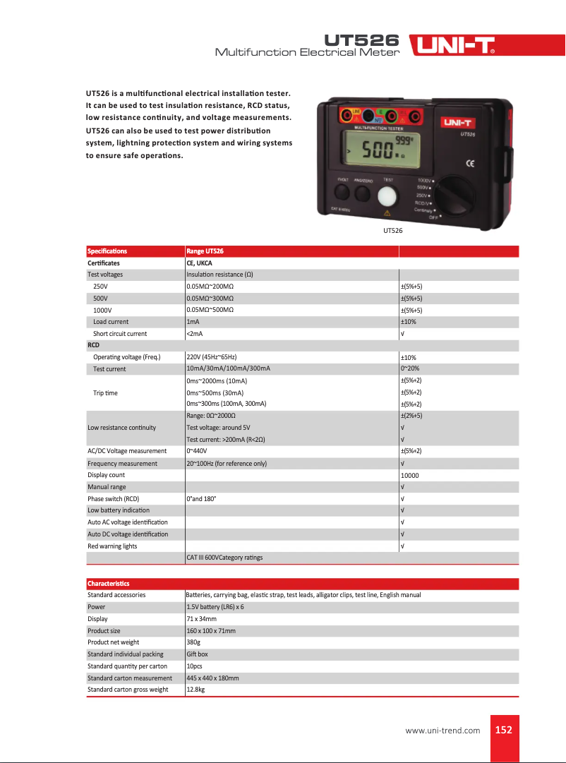 First page image of the manual for UT526