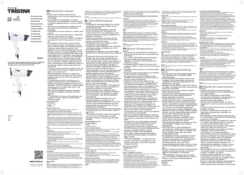 Page 1 of the manual User Manual TriStar HD-2346