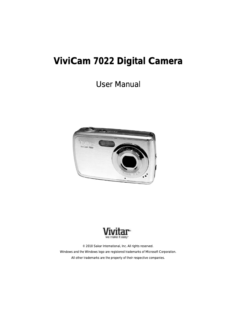 First page image of the manual for ViviCam 7022
