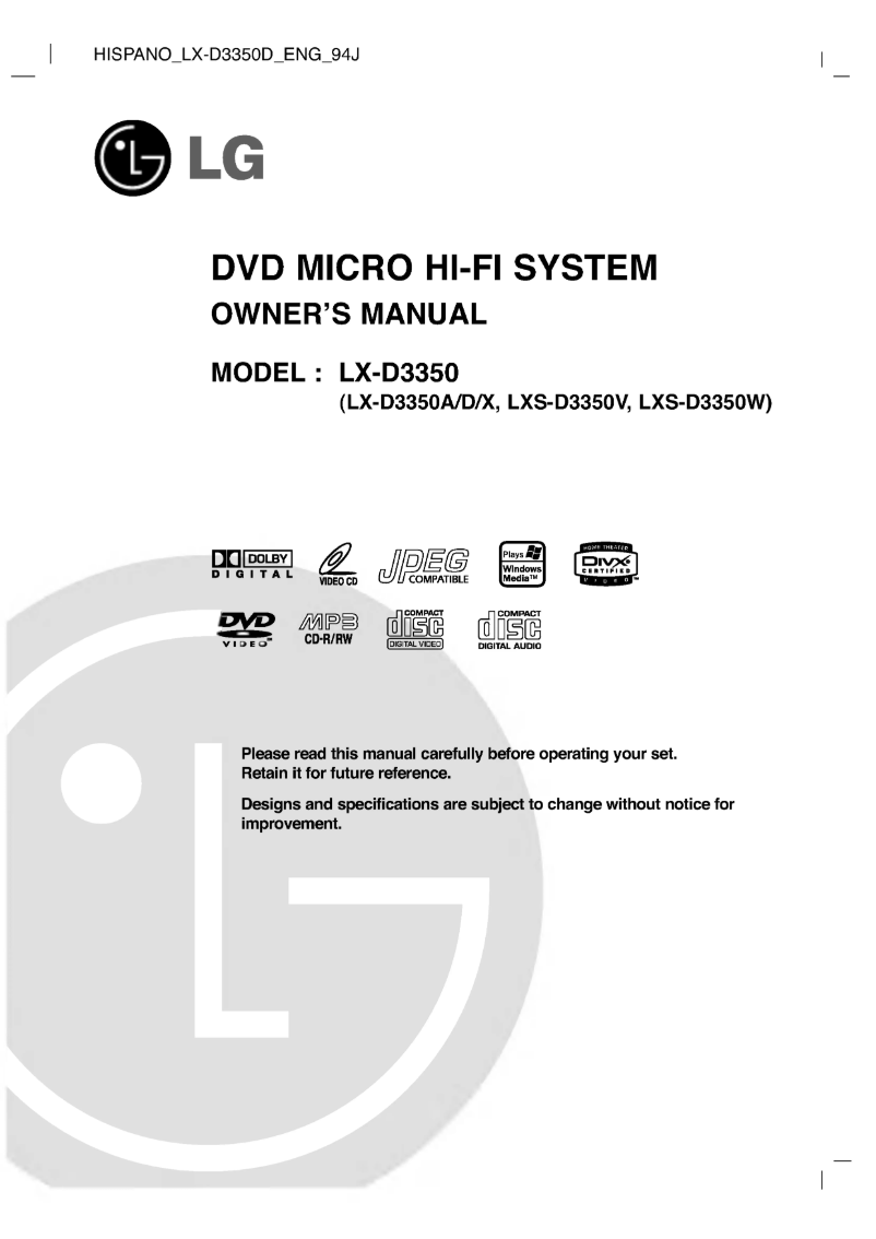First page image of the manual for LX-D3350D