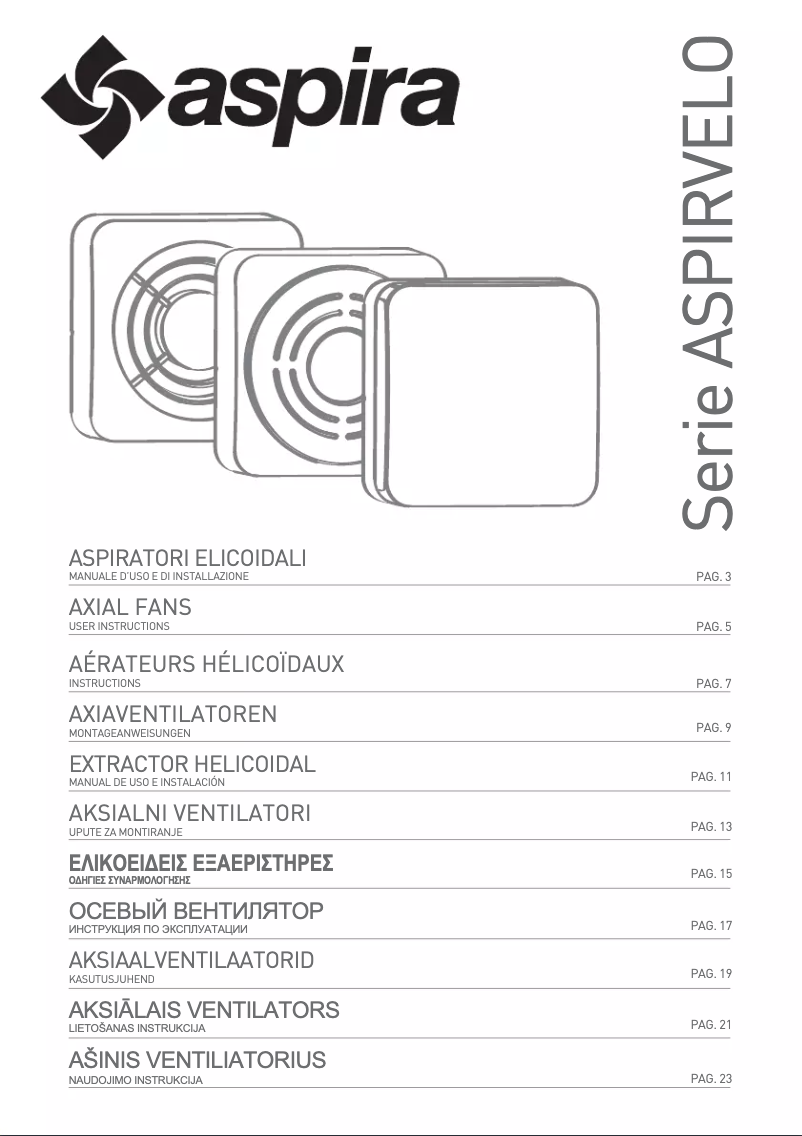 First page image of the manual for ASPIRVELO AIR ECO